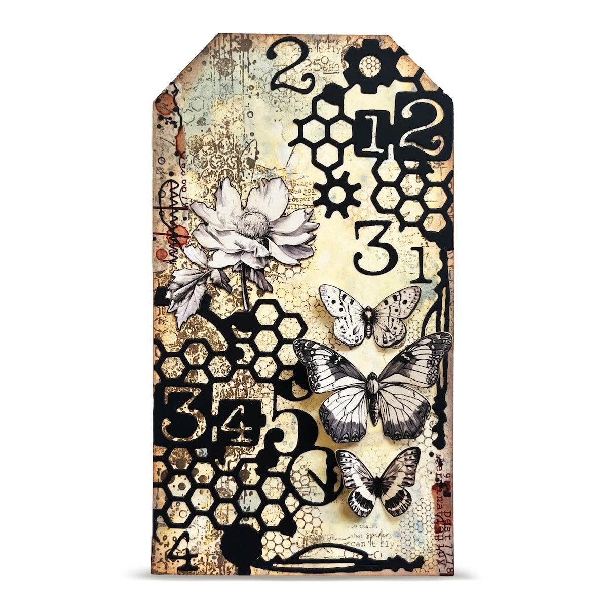 AALL & Create Cells Die di-014 white flower butterflies numbers card tag