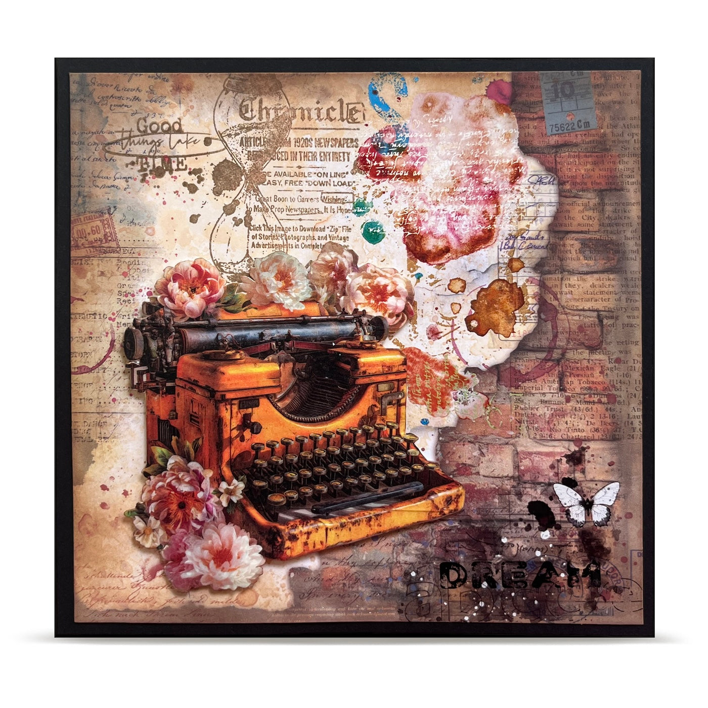 AALL & Create Chapters Ahead Layer it up Washi Tape mt-158 flowers on typewriter brick background card