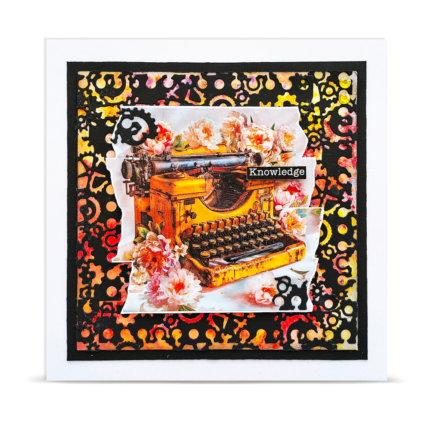 AALL & Create Chapters Ahead Layer it up Washi Tape mt-158 yellow typewriter gears outline background knowledge card