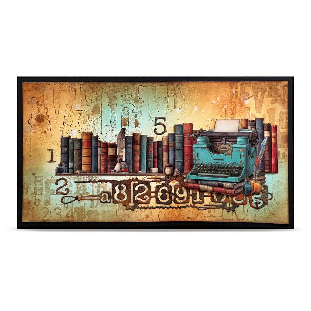 AALL & Create Code Die di-012 books on shelf type writer numbers card