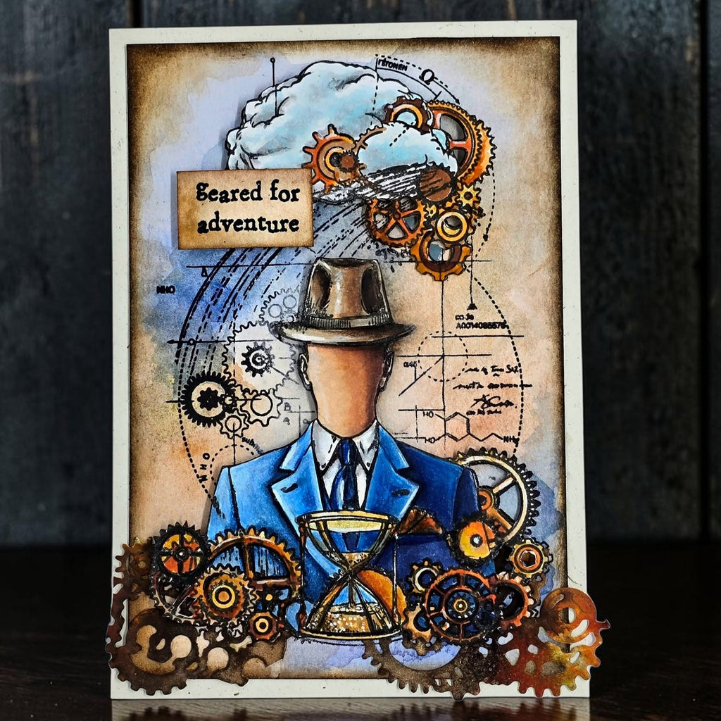 AALL & Create Cog Engine Dies di-125 blue suit gears hourglass faceless man geared for an adventure