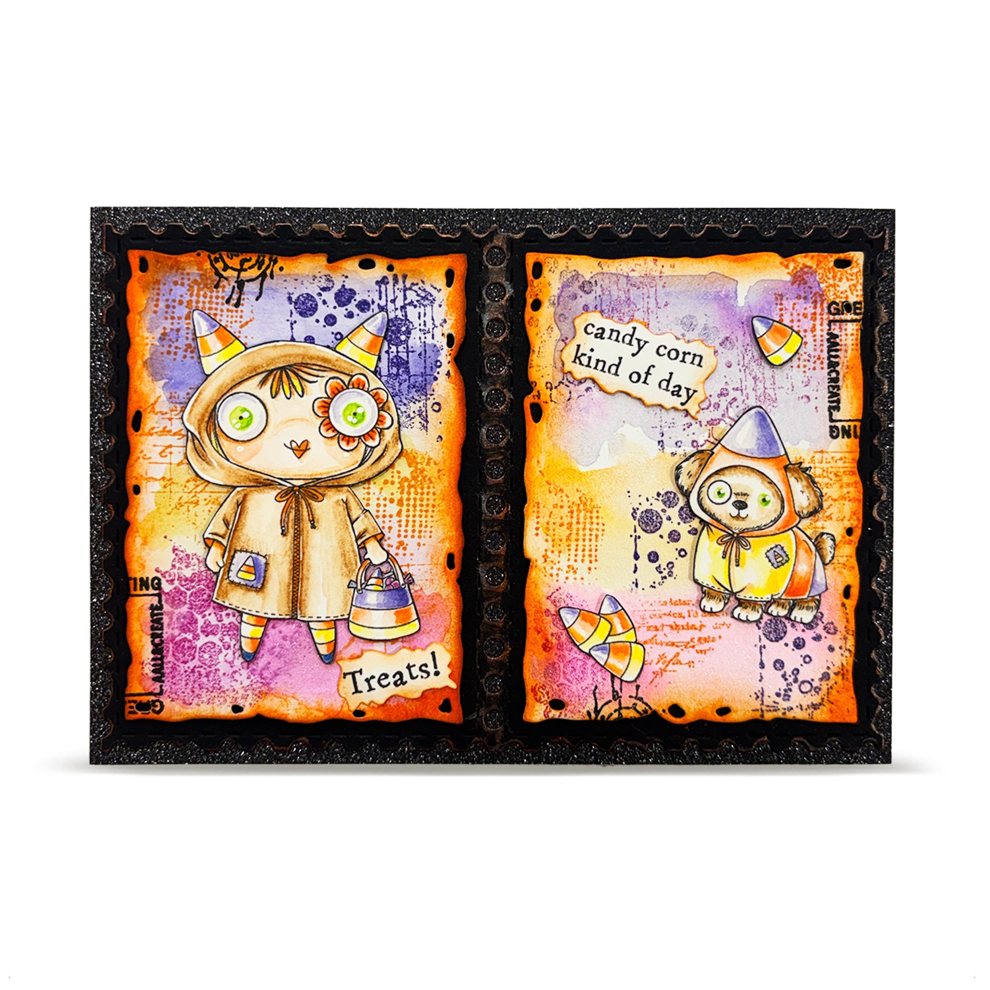 AALL & Create Corny Cute A7 Clear Stamp Set 1425 girl with candy corn dog treats card