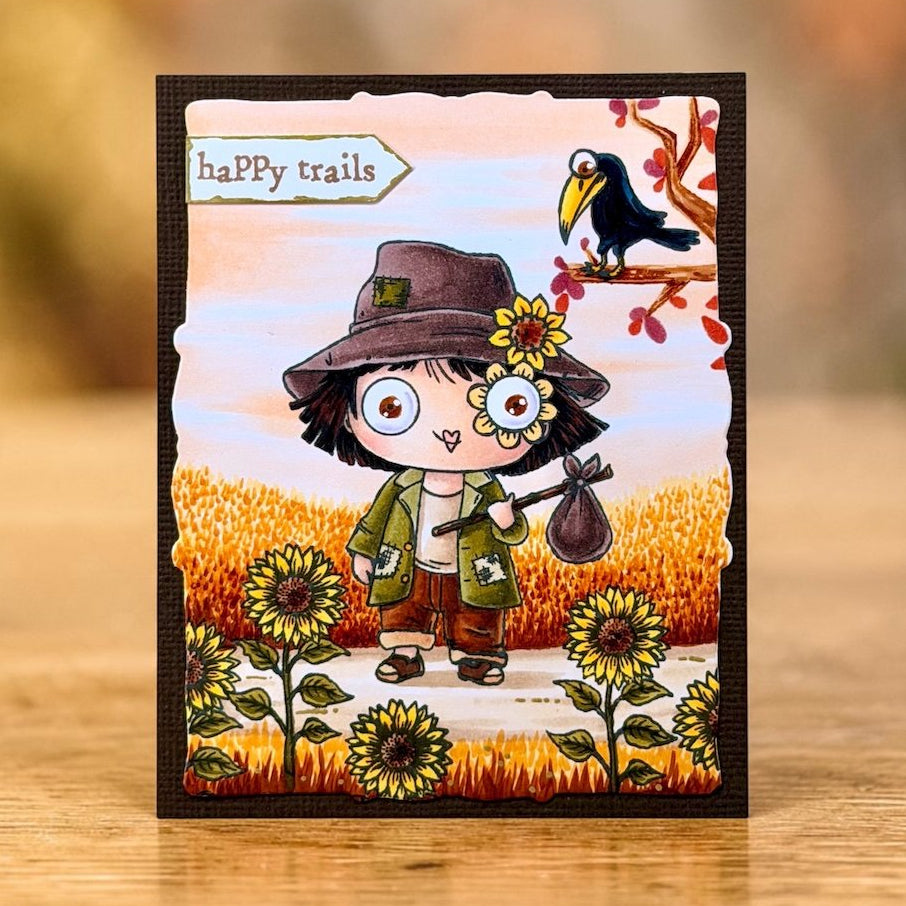 AALL & Create Crow and Twig A7 Clear Stamp Set 1510 corn field sunflowers green jacket happy trails card