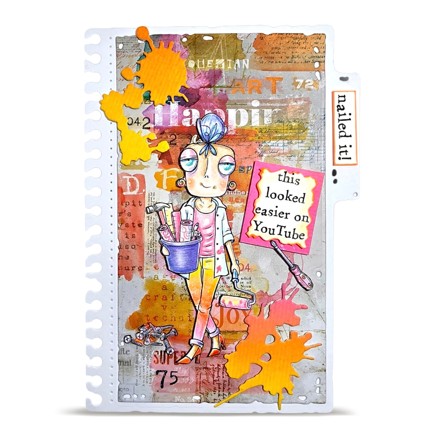 AALL & Create DIY Dee A7 Clear Stamp Set 1435 hamer paint splat roller nailed it card