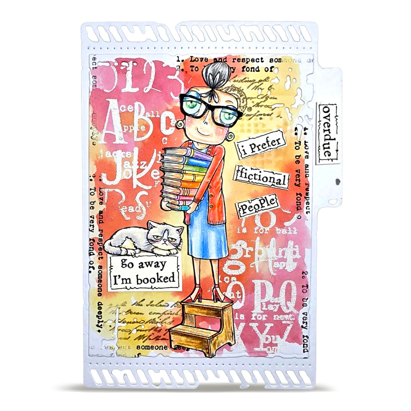 AALL & Create Dee is Booked A7 Clear Stamp Set 1433 woman carrying books cat card