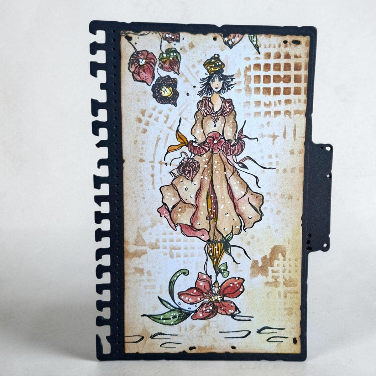 AALL & Create Encoded Stars 6x6 Stencil pc-280 brown dress red flower petals squares card
