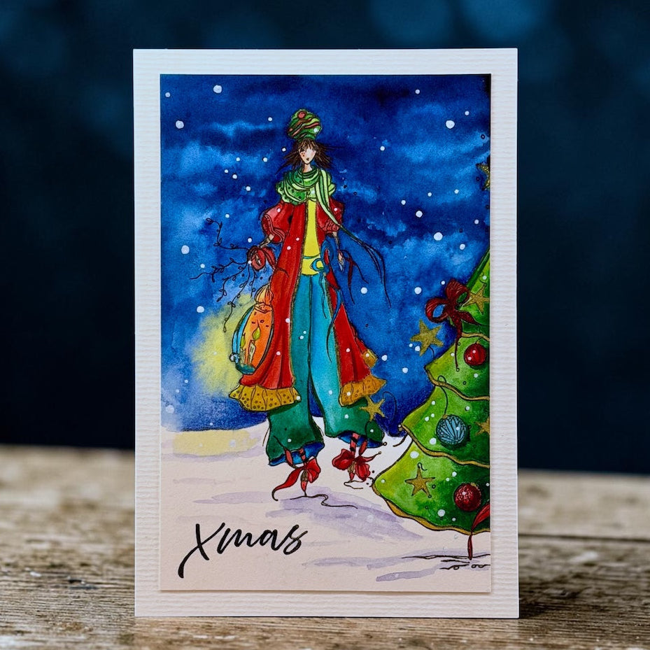 AALL & Create Evergreen Dreamer A6 Clear Stamp Set 1468 christmas tree green scarf xmas card