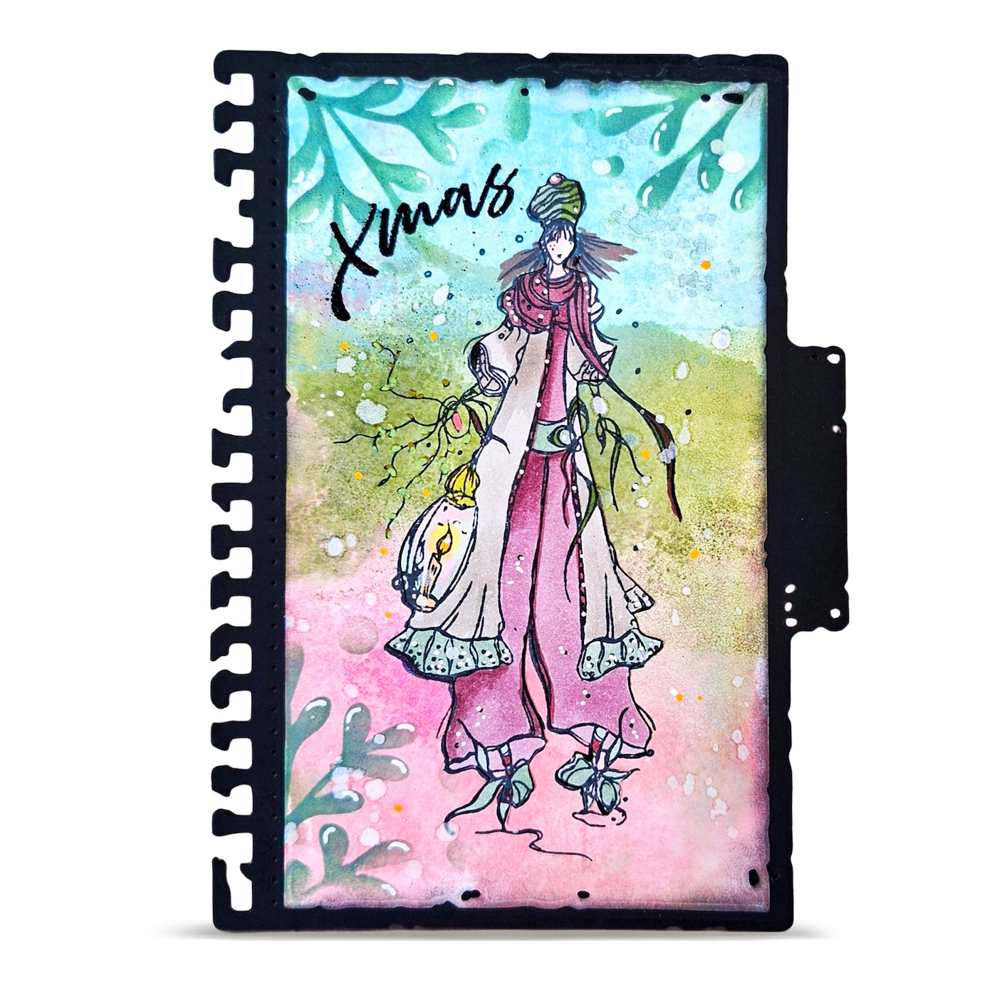 AALL & Create Evergreen Dreamer A6 Clear Stamp Set 1468 leaf background pink dress card