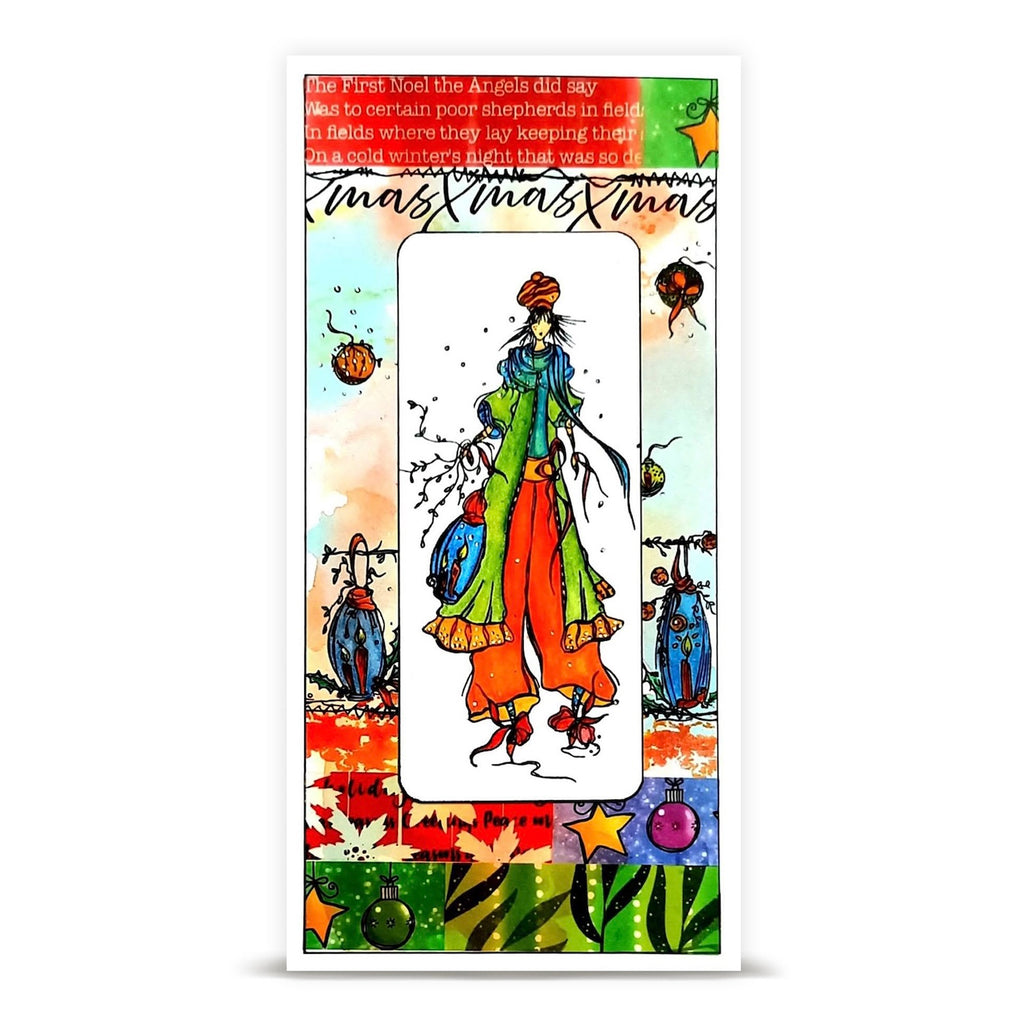 AALL & Create Evergreen Dreamer A6 Clear Stamp Set 1468 orange pants green jacket ornaments card