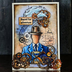 AALL & Create Faceless Time A6 Clear Stamp Set 1456 gears faceless man blue suit geared for adventure