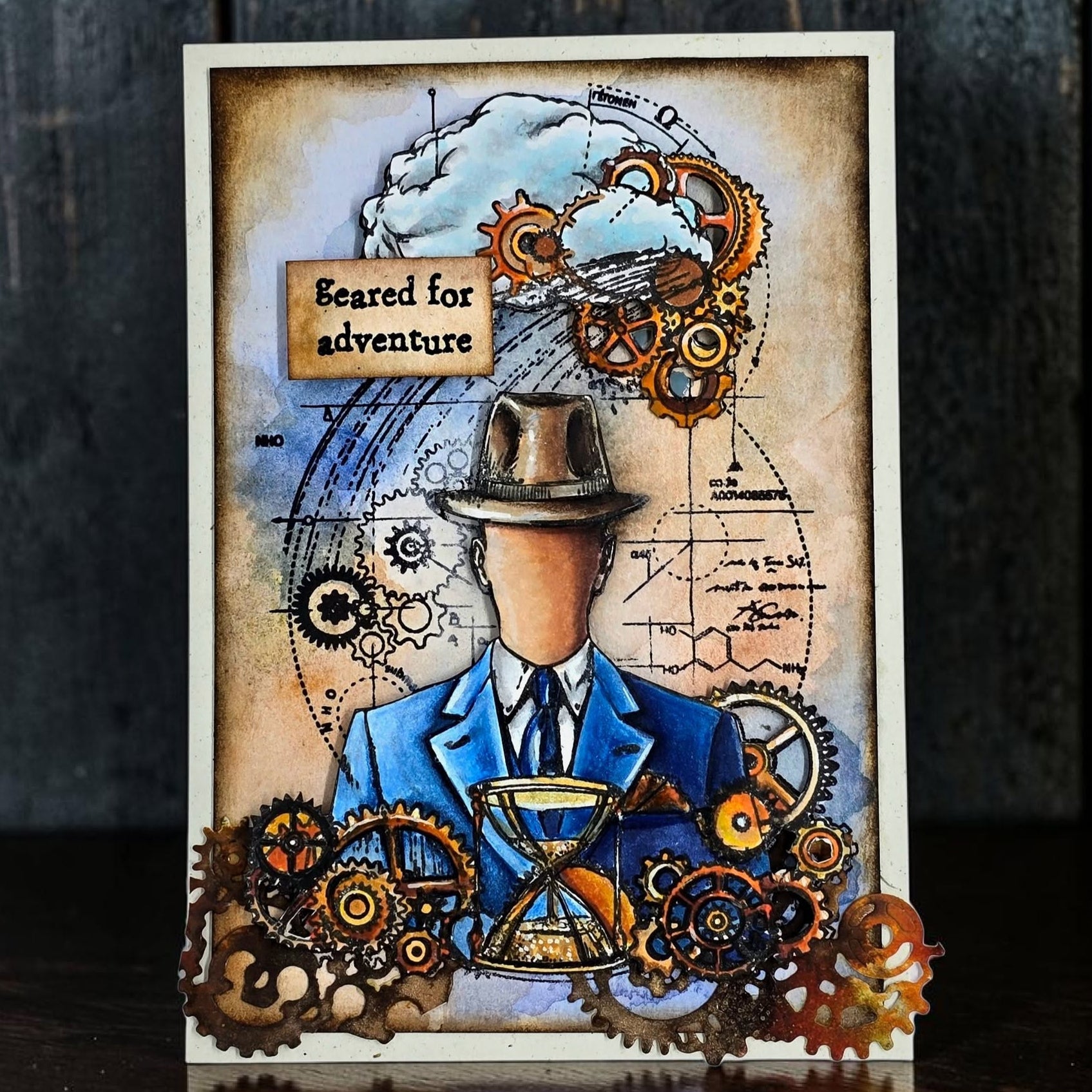 AALL & Create Faceless Time A6 Clear Stamp Set 1456 gears faceless man blue suit geared for adventure