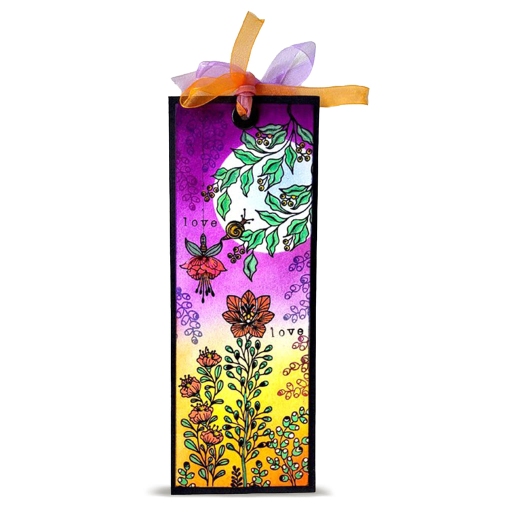 AALL & Create Fleurs Elegantes A6 Clear Stamp Set 1530 green leaves orange flower petals orange ribbon love card