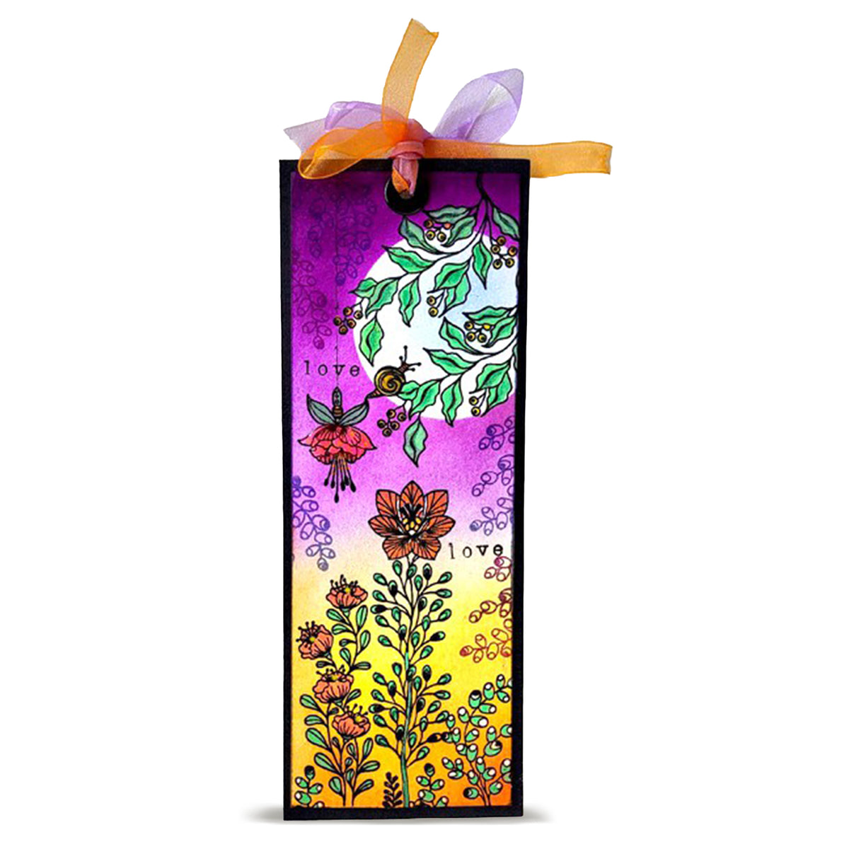 AALL & Create Fleurs Elegantes A6 Clear Stamp Set 1530 green leaves orange flower petals orange ribbon love card