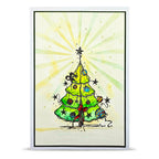 AALL & Create Floating Fir A6 Clear Stamp Set 1471 sun rays on tree red bow card