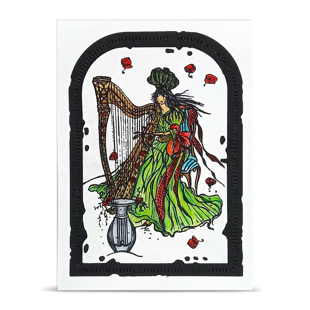 AALL & Create Floating Harmonies A6 Clear Stamp Set 1484 green dress red roses 