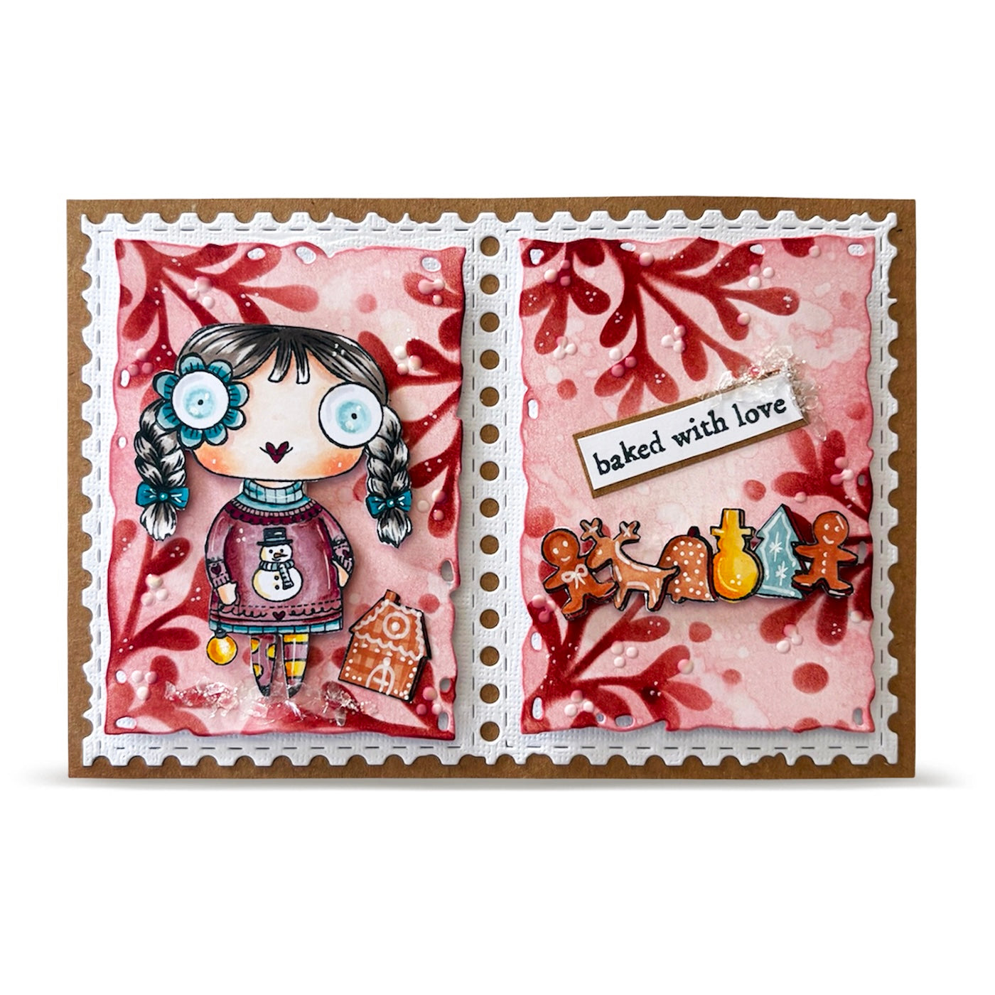 AALL & Create Frost It A7 Clear Stamp Set 1384 red snowflake background snowman sweater card