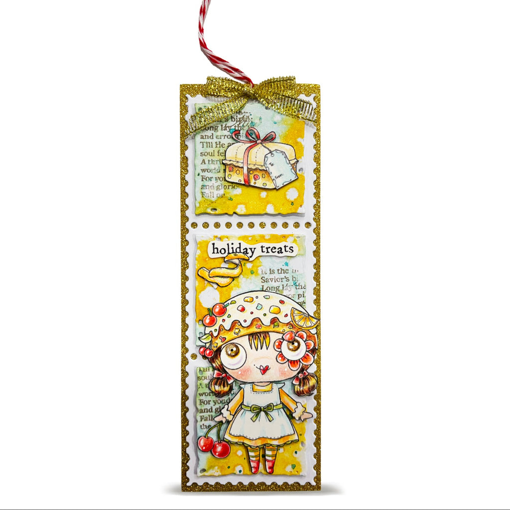 AALL & Create Fruitcake A7 Clear Stamp Set 1385 cherries holiday treats gold bow tag card