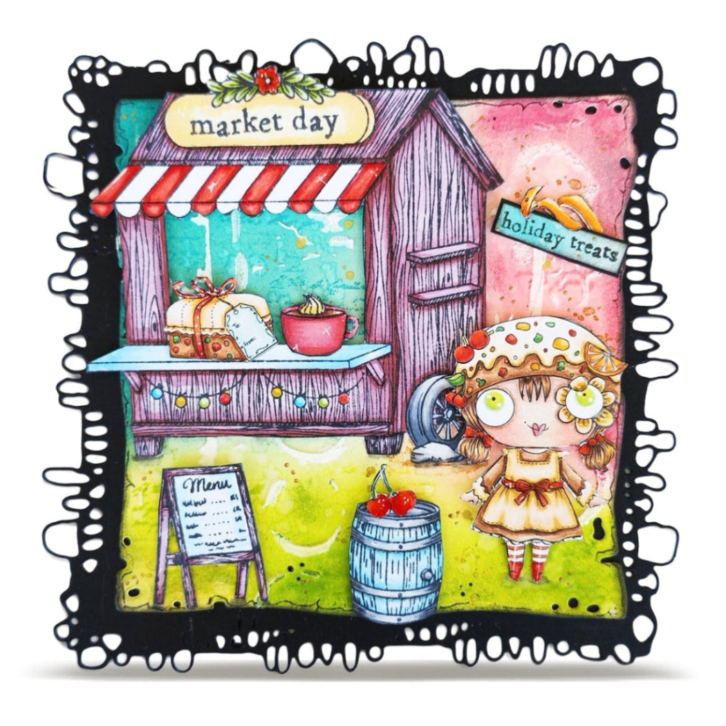 AALL & Create Fruitcake A7 Clear Stamp Set 1385 concession stand cherries barrel card