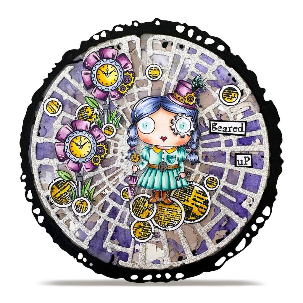 AALL & Create Gear Girl A7 Clear Stamp Set 1371 steampunk flower circle