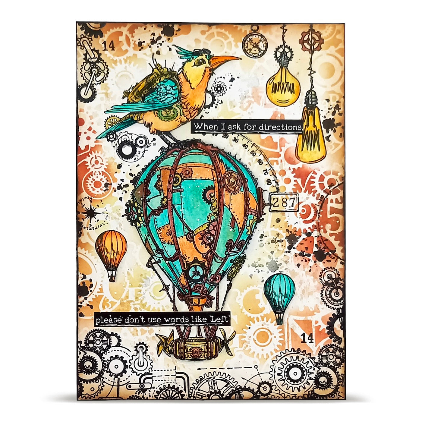 AALL & Create Gearfeather A6 Clear Stamp Set 1452 steampunk bird hot air balloon