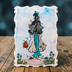 AALL & Create Gentle Waves Dies die-128 blue hat blue flower petals white border card