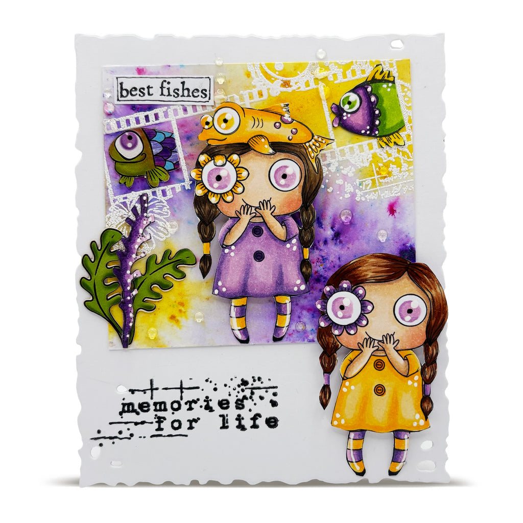 AALL & Create Got Giggles A7 Clear Stamp Set 1358 purple and yellow