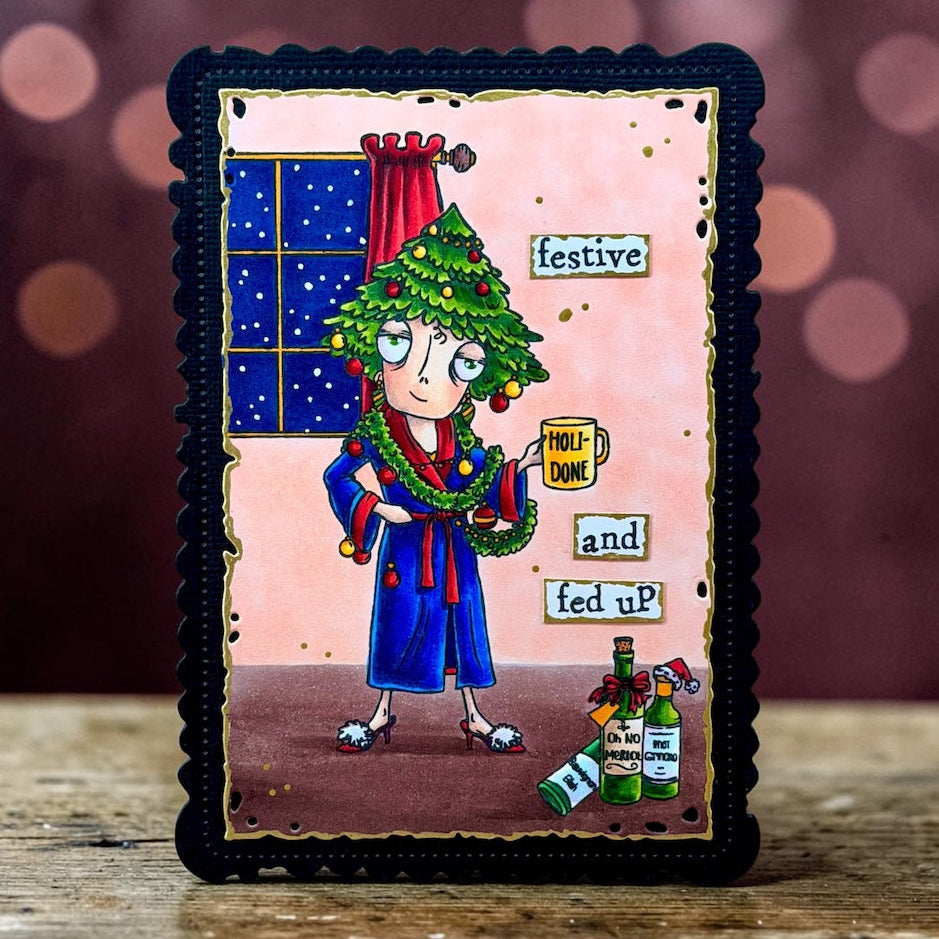 AALL & Create Holi-Done Dee A7 Clear Stamp Set 1386 blue robe bottles window with curtains festive card