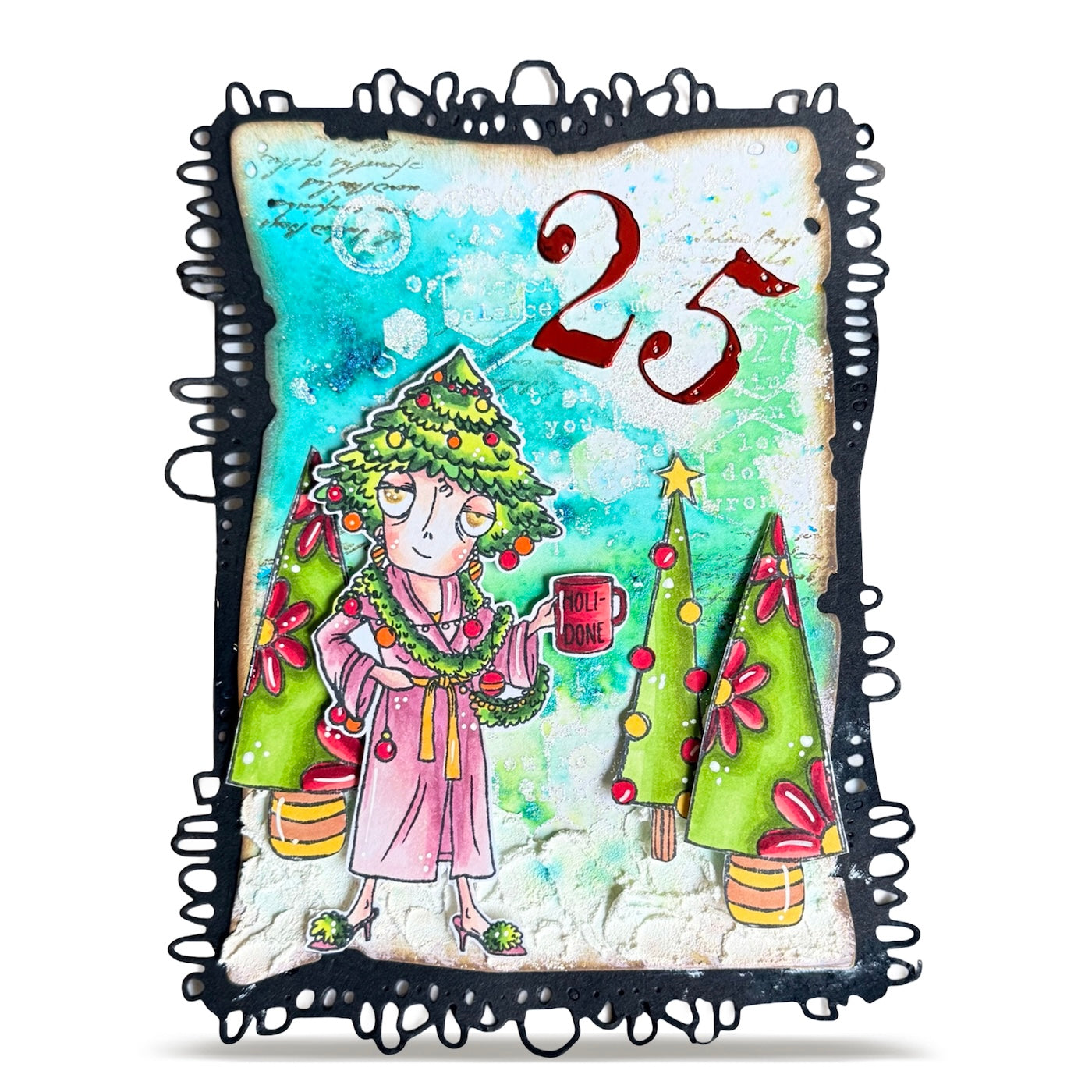 AALL & Create Holi-Done Dee A7 Clear Stamp Set 1386 tree plants pink robe slippers card