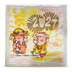 AALL & Create Holiday Pigs A7 Clear Stamp Set 1387 pigs with hats stripped scarf cheers card