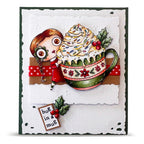 AALL & Create Hug In A Mug A7 Clear Stamp Set 1388 girl with coffee cup garland berries green trim card