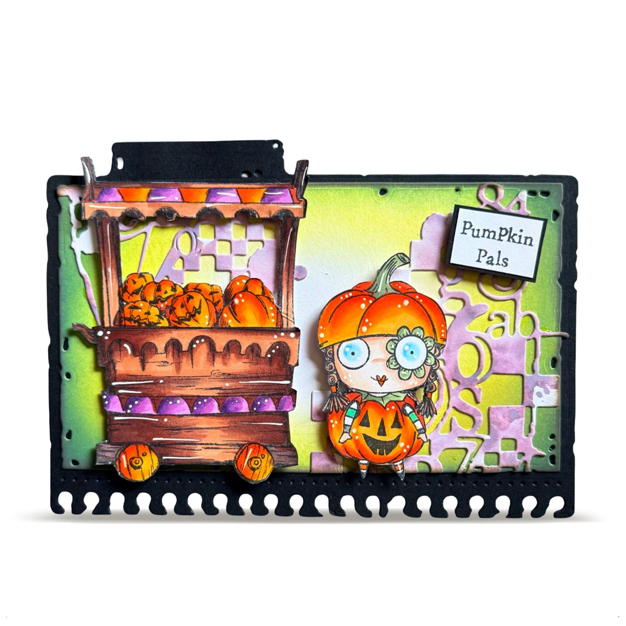 AALL & Create Janet Klein Costume Chronicles Stamp Pack pck-jk006 pumpkin costume numbers pumpkin cart halloween card