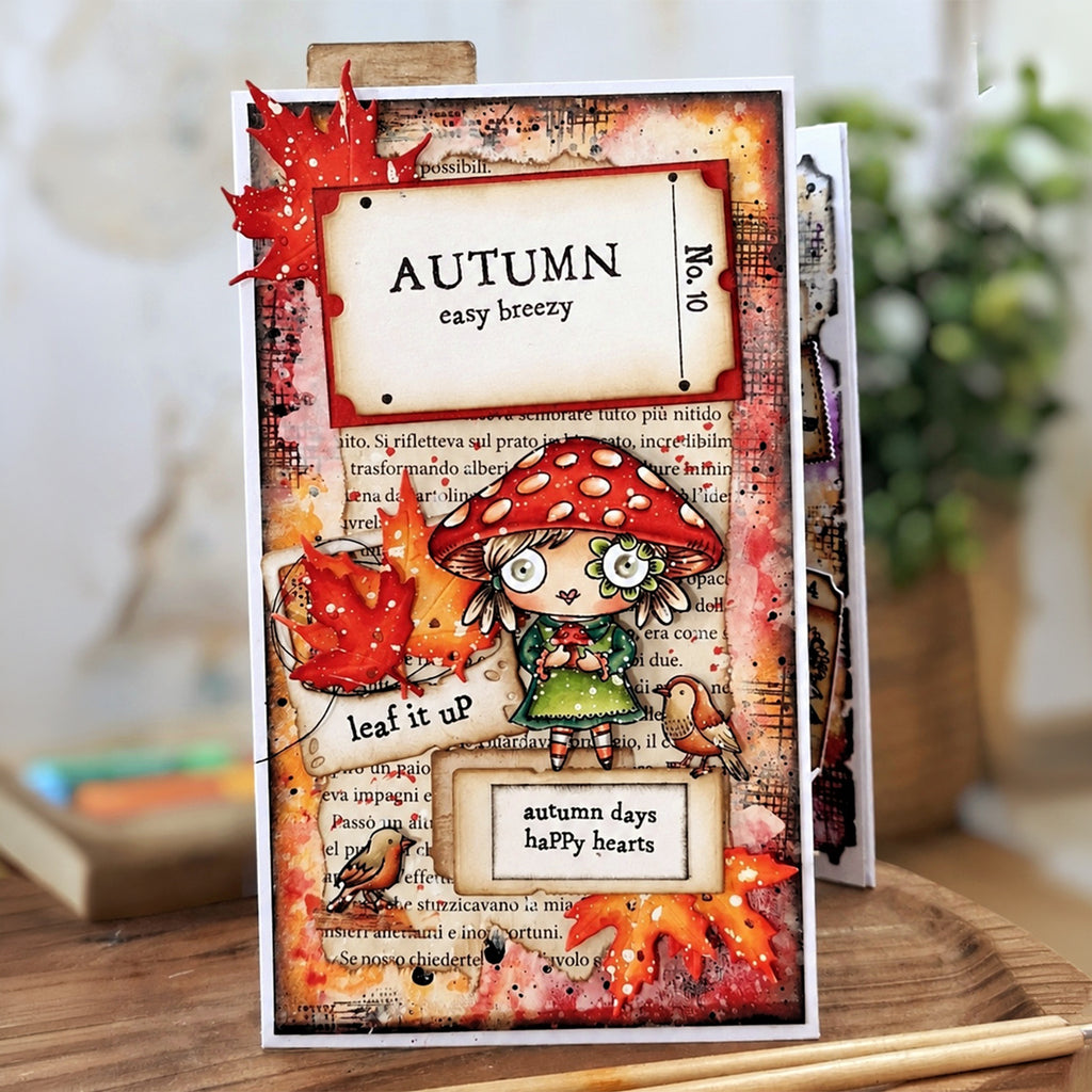 AALL & Create Janet Klein Fall into Fall Stamp Pack pck-jk008 fall leaves mushroom top hat green dress leaf it up card