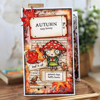 AALL & Create Janet Klein Fall into Fall Stamp Pack pck-jk008 fall leaves mushroom top hat green dress leaf it up card