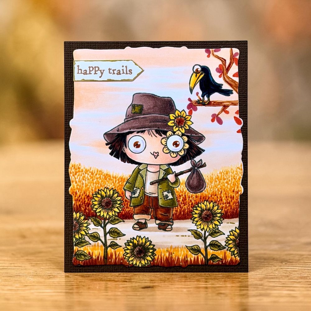 AALL & Create Janet Klein Fall into Fall Stamp Pack pck-jk008 sunflowers crow green jacket happy trails card