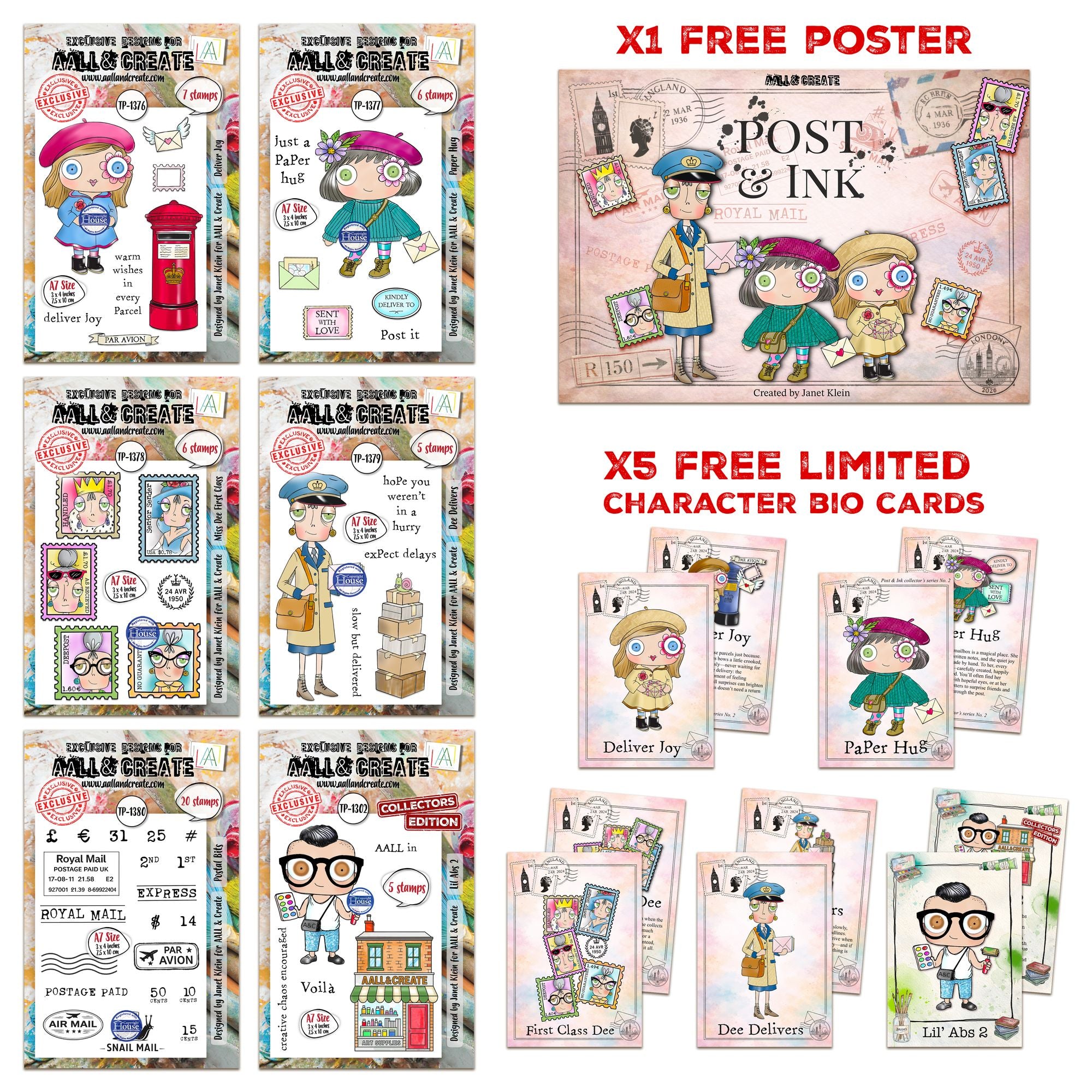 AALL & Create Janet Klein Post And Ink Stamp Pack pck-jk002