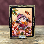 AALL & Create Leaf It Up A7 Clear Stamp Set 1512 red coat orange scarf fall leaves fall fun card