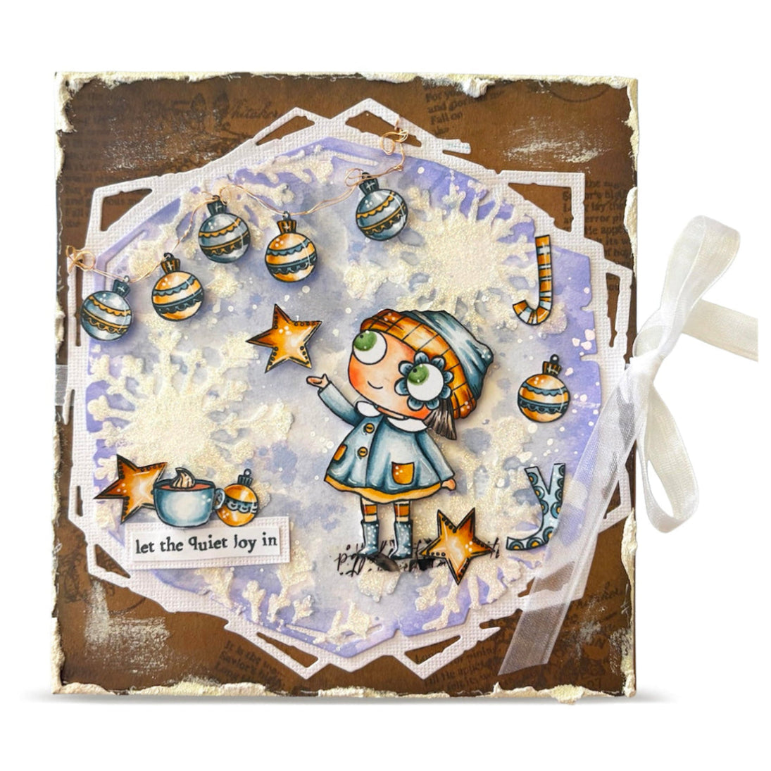 AALL & Create Let Joy In A7 Clear Stamp Set 1389 orange and blue ornaments joy card