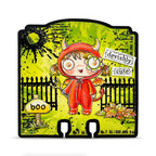 AALL & Create Lil Boo A7 Clear Stamp Set 1420 girl in devil costume green background black splatter card