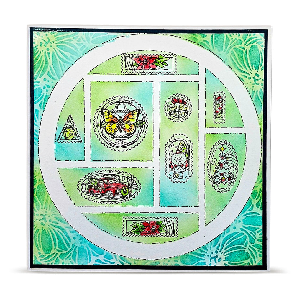 AALL & Create Merry Post A6 Clear Stamp Set 1490 present garland butterfly card