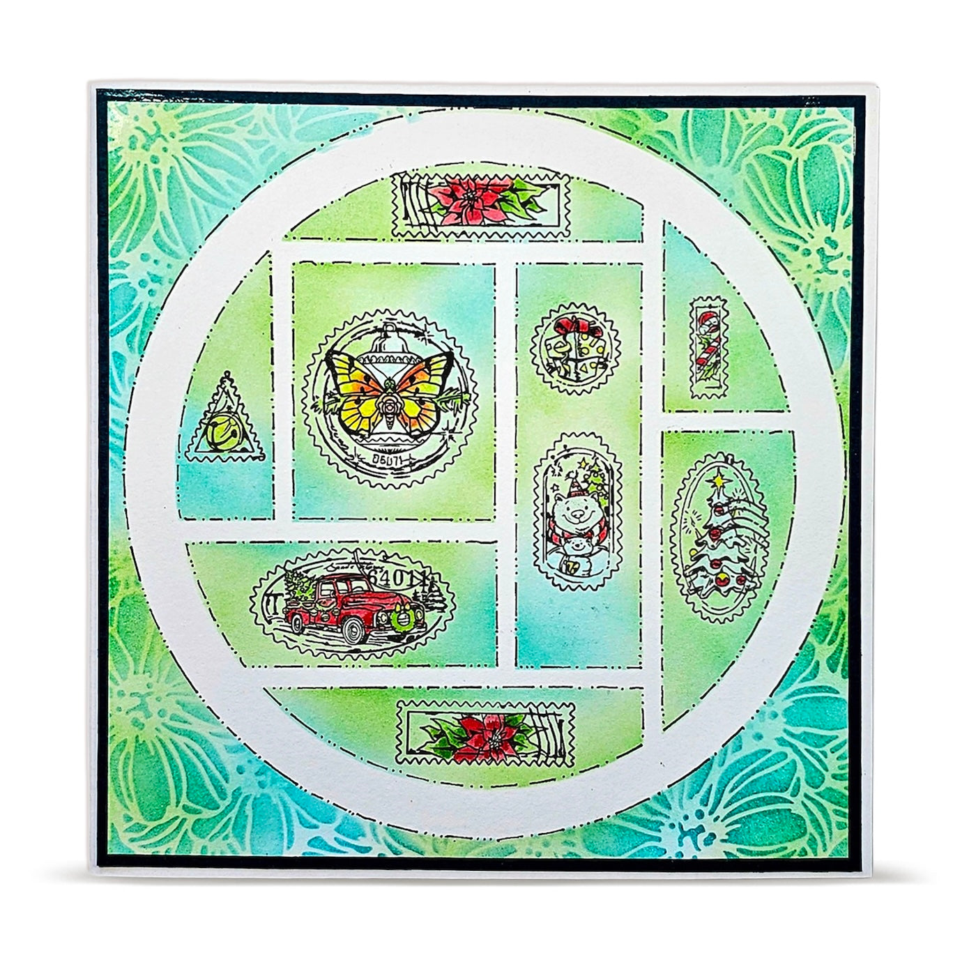 AALL & Create Merry Post A6 Clear Stamp Set 1490 present garland butterfly card