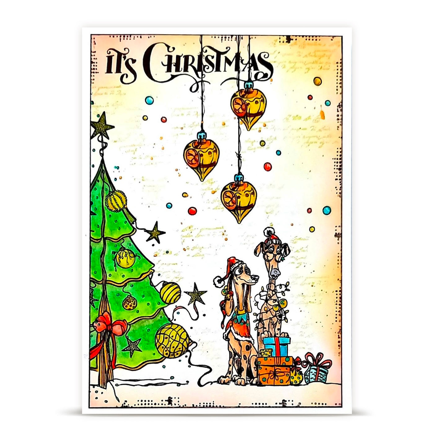 AALL & Create Merry Woofmas A6 Clear Stamp Set 1493 dogs with presents hanging ornaments card