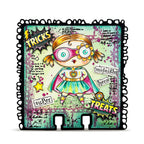 AALL & Create Midnight Hero A7 Clear Stamp Set 1427 superwoman costume pink eye mask tricks treats card