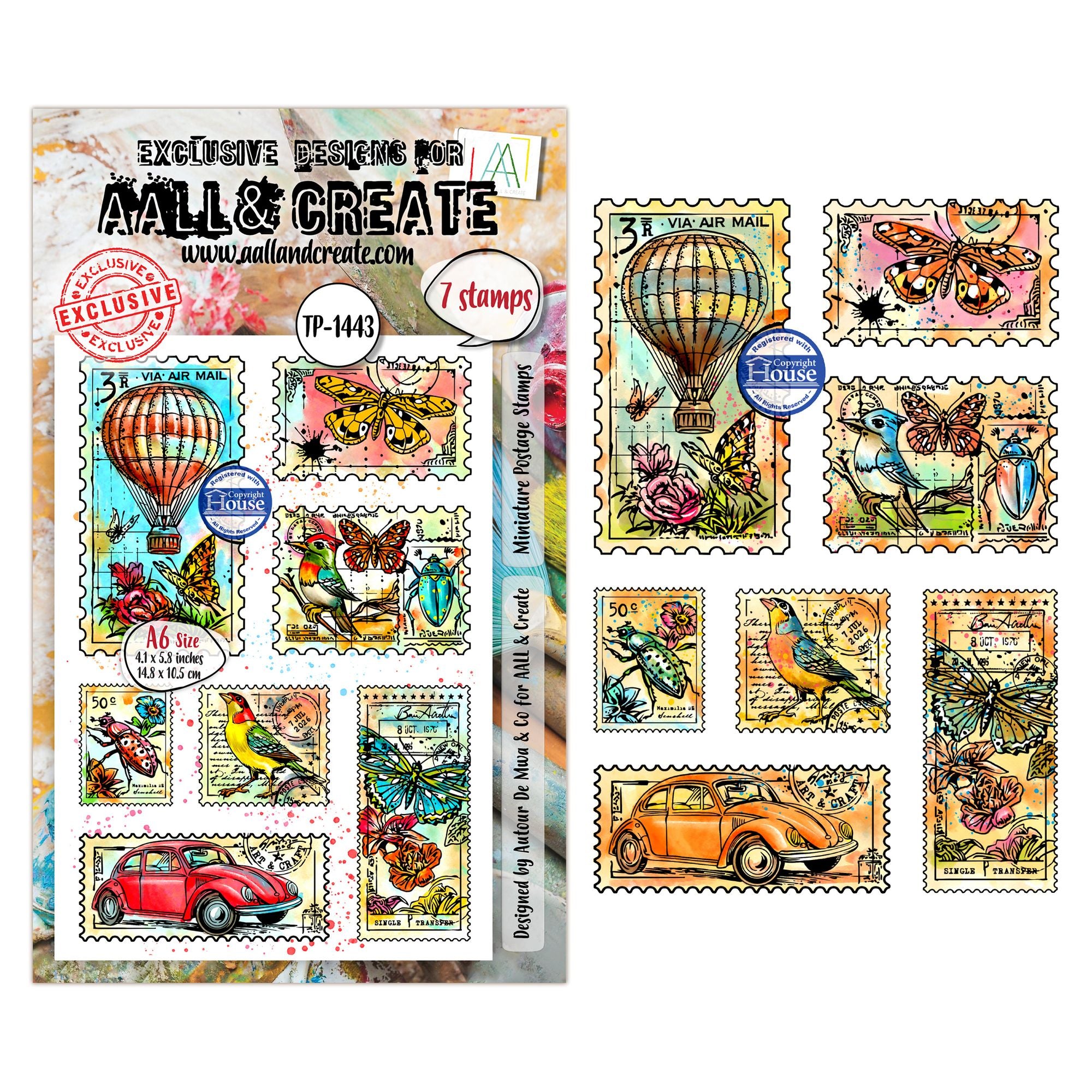 AALL & Create Miniature Postage Stamps A6 Clear Stamp Set 1443