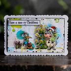 AALL & Create Moo-ry Christmas! A6 Clear Stamp Set 1496 cow standing with tree bird presents christmas card
