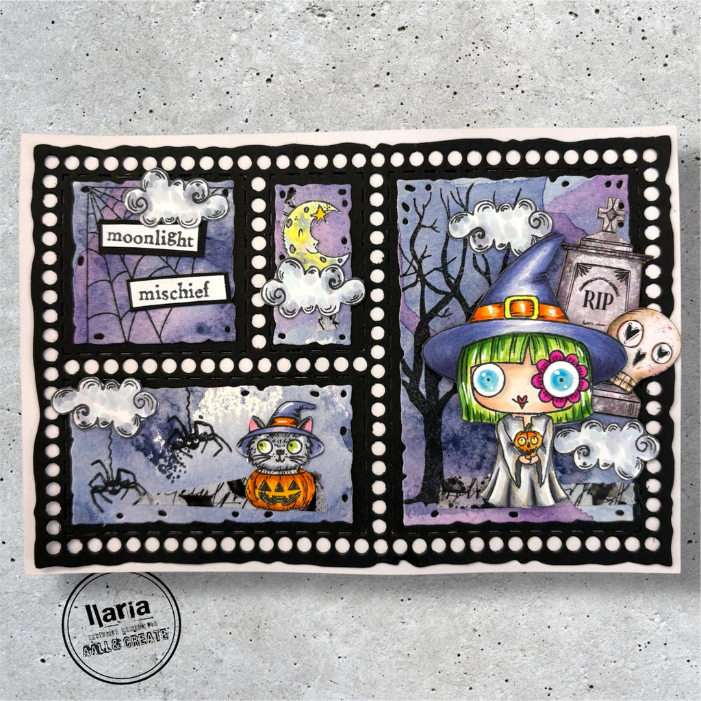 AALL & Create Moonlight Mischief A7 Clear Stamps 1295 skull