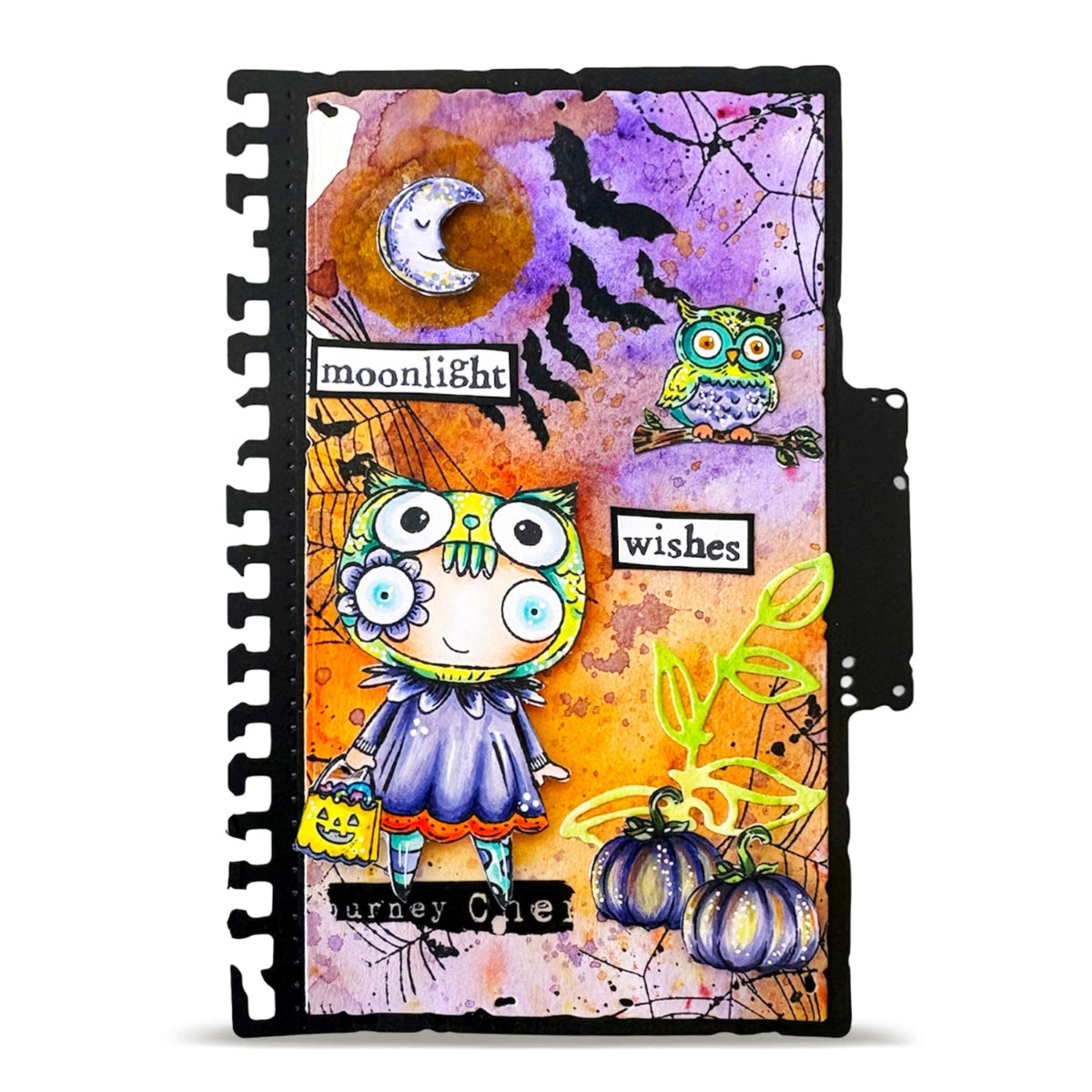 AALL & Create Moonlight Wishes A7 Clear Stamp Set 1421 bats moon owl on branch pumpkins card