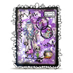 AALL & Create Mystic Dee A7 Clear Stamp Set 1428 skull flower woman holding potion purple background card