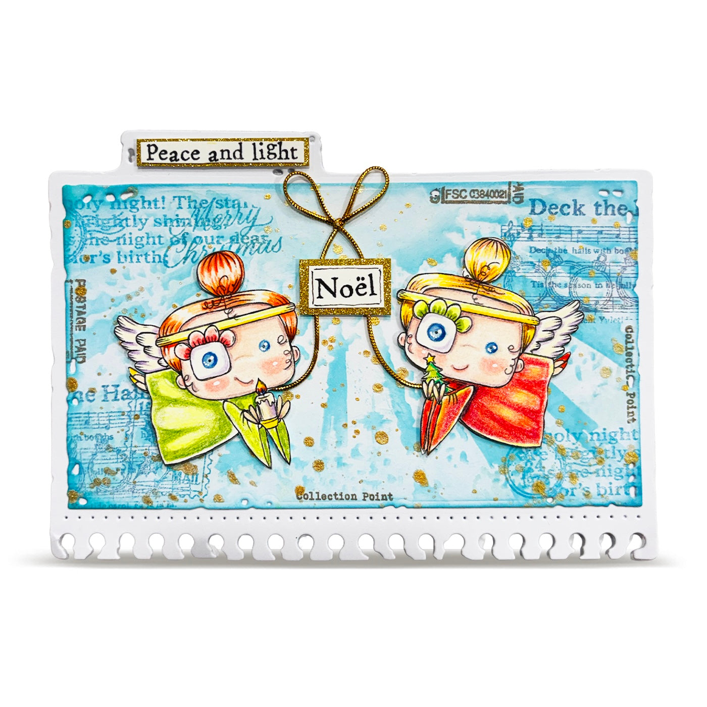 AALL & Create Noel A7 Clear Stamp Set 1391 blue background peace and light noel card