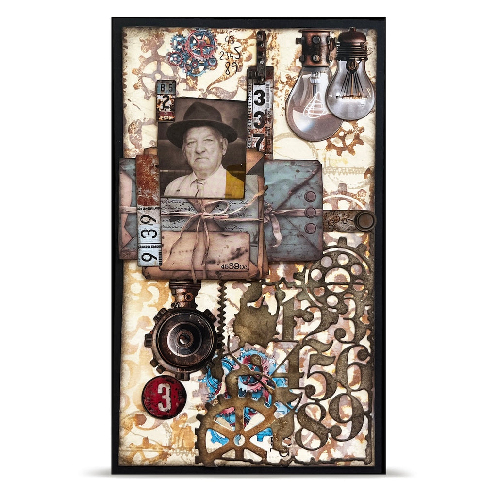 AALL & Create Number Crunching Die di-021 old man in hat gears lightbulbs envelope card