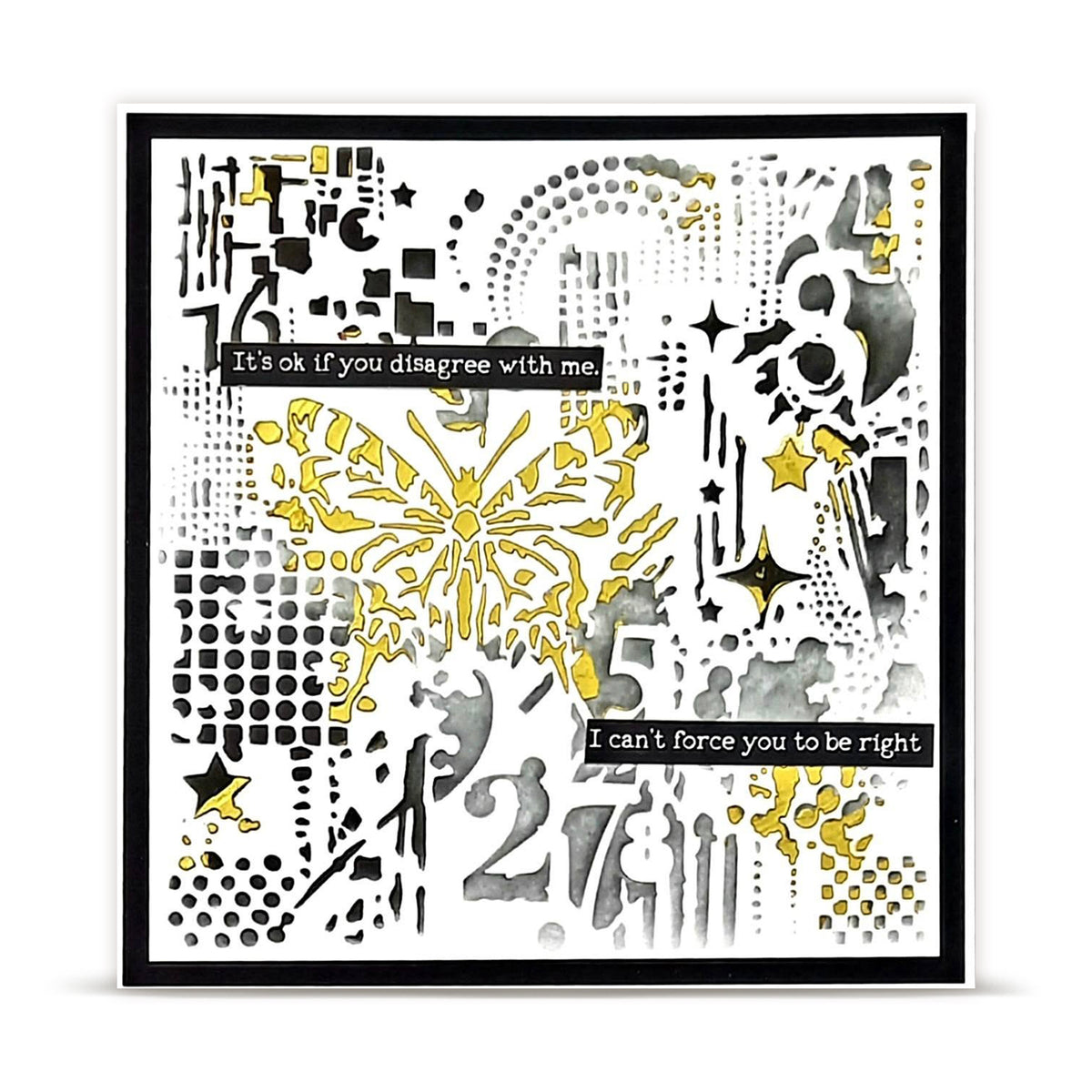 AALL & Create Number Garden 6x6 Stencil pc-282 gold butterfly stars numbers black trim card